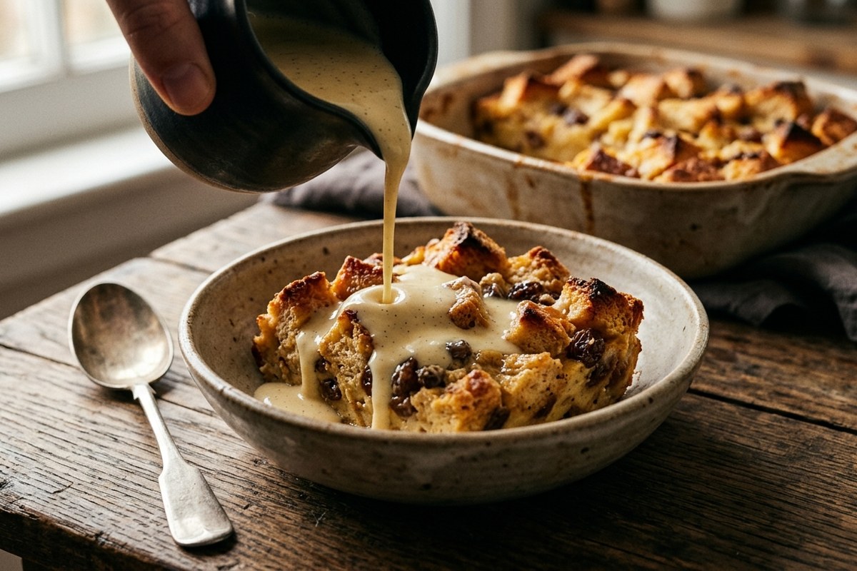 Bread Pudding with Vanilla Sauce Recipe (1-Hr Bake) – Warm & Custardy